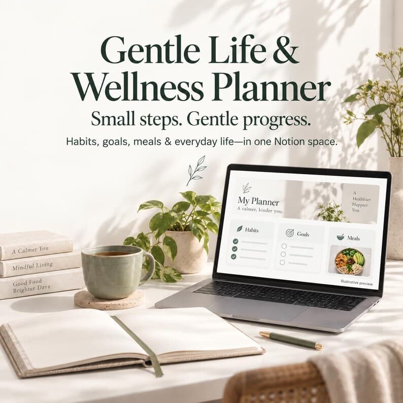 Gentle Life and Wellness Planner in Notion